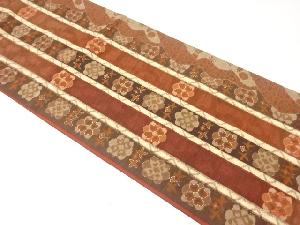 手織り紬縞に花模様織出し袋帯